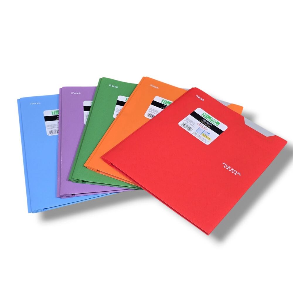 Five Star Mead 2 Pocket Folders Stay Put Tabs Prongs 5 Pk Plastic School Folders